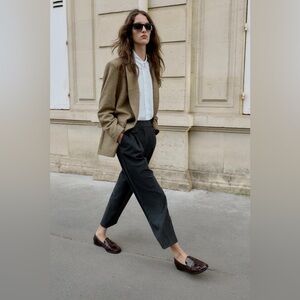 ZARA Striped Pleated Trouser Dress Pants Sz Medium M Gray NEW